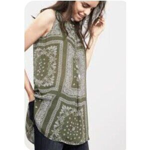 Banana Republic Size M Bandana Paisley Sleeveless Blouse Sheer Seaweed Green